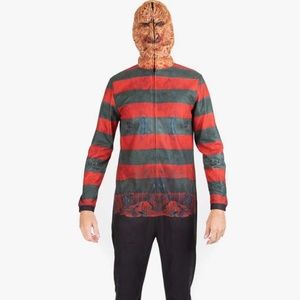 Freddy Krueger Nightmare On Elm St Costume One-Piece Zip-Up Adult+Glove Hand New